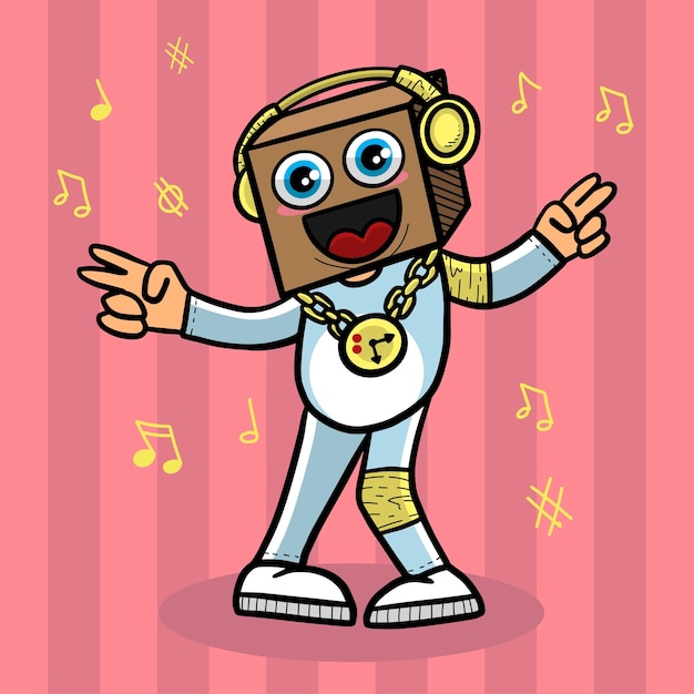 Box Head Boy Dancing And Listening Music Illustration