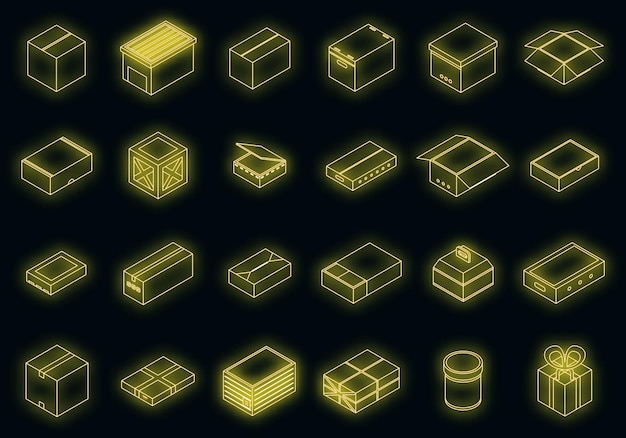 Box icons set vector neon