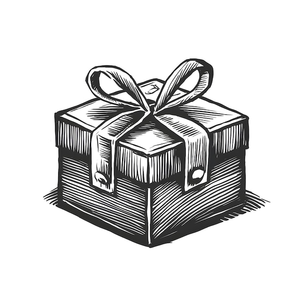 Box ink sketch drawing black and white engraving style vector illustration