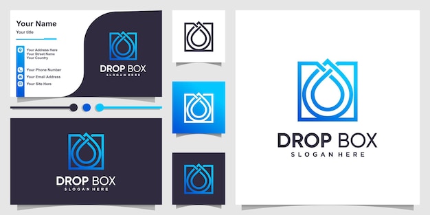 Box logo with gradient drop outline style and business card design template Premium Vector