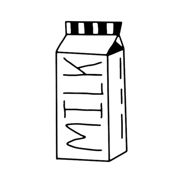 Box of milk in hand drawn doodle style Bakery collection on an isolated white background