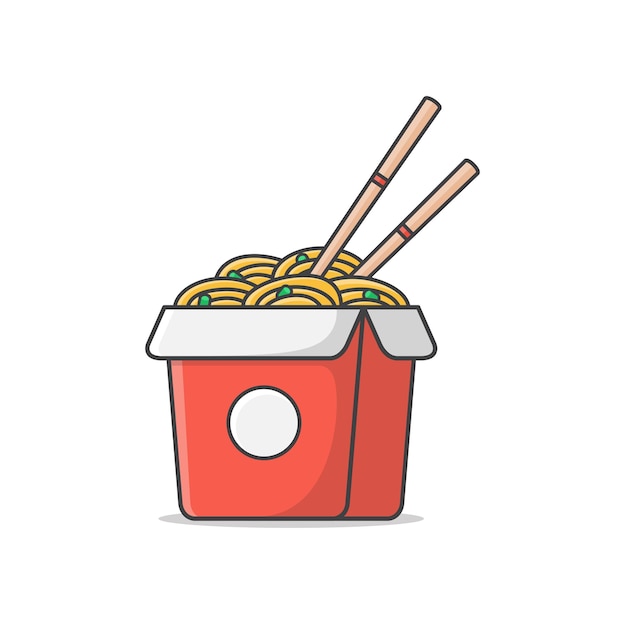 Vector box of noodles with boiled eggs and chopsticks  icon illustration. oriental noodle food. asian noodles icon