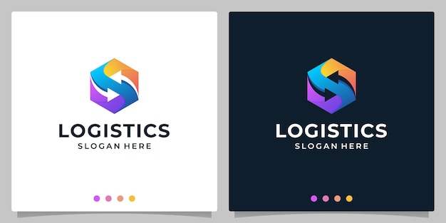 Box package Logo Design Template. Vector Logistics Company Logo With Arrow and letter S with colorful. Premium Vector