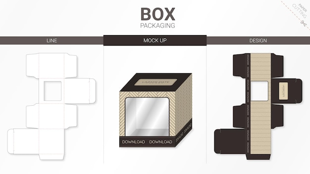 Box packaging and die cut template