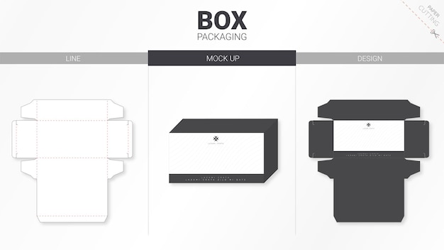 Box packaging and moackup die cut template