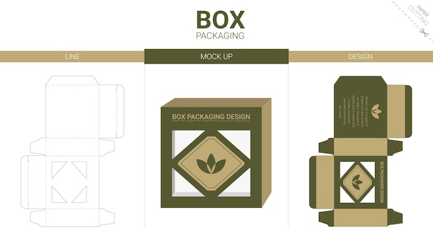 Box packaging and mockup die cut template