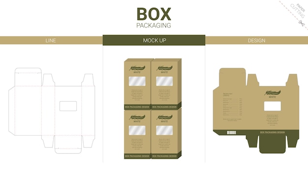 Box packaging and mockup die cut template