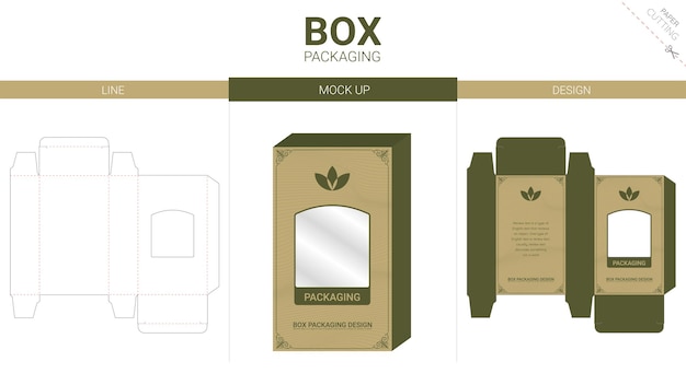 Box packaging and mockup die cut template