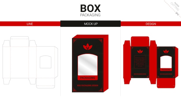 Box packaging and mockup die cut template