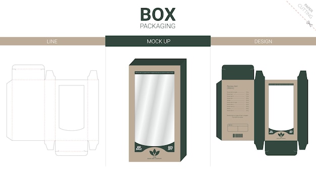 Box packaging and mockup die cut template