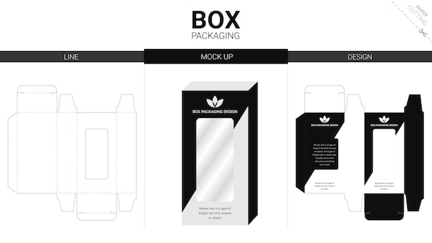 Box packaging and mockup die cut template