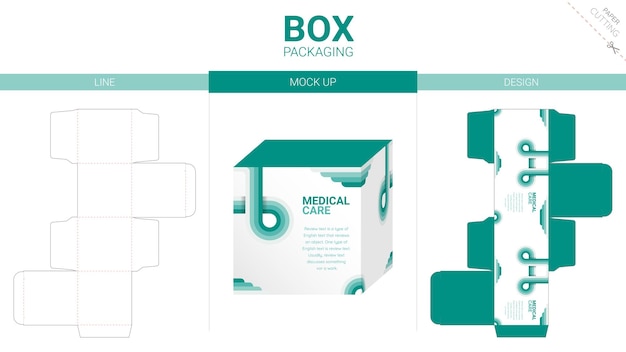 Box packaging and mockup die cut template