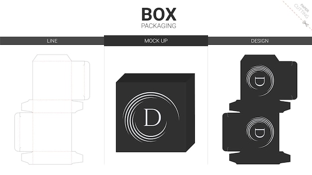 Box packaging and mockup die cut template