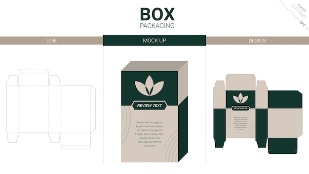 Box packaging and mockup die cut template