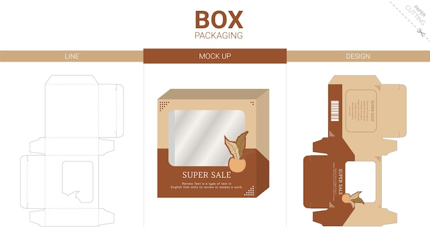 Box packaging and mockup die cut template