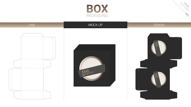 Box packaging and mockup die cut template