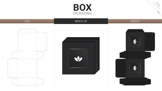 Box packaging and mockup die cut template