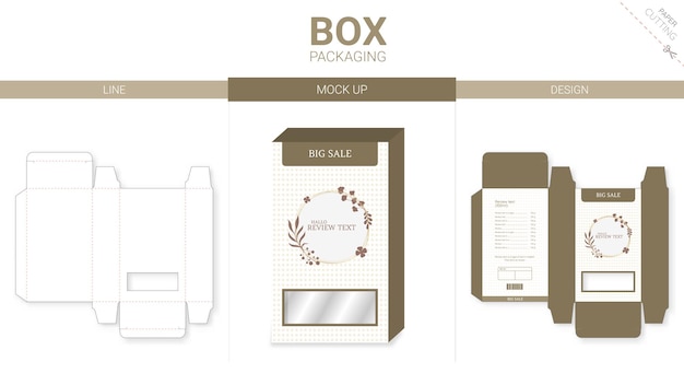 Box packaging and mockup die cut template