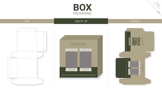 Box packaging and mockup die cut template