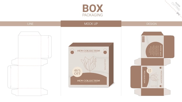 Box packaging and mockup die cut template