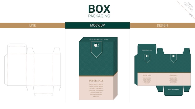 Box packaging and mockup die cut template