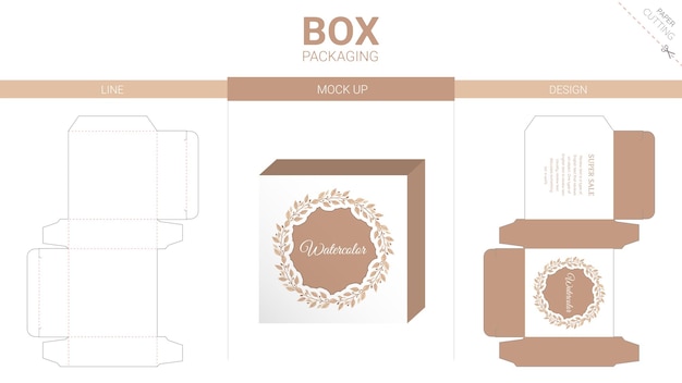 Box packaging and mockup die cut template