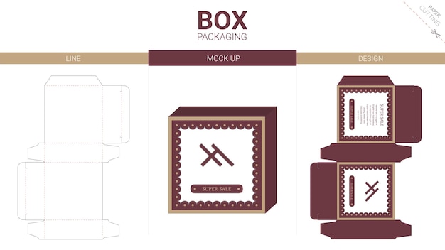 Box packaging and mockup die cut template