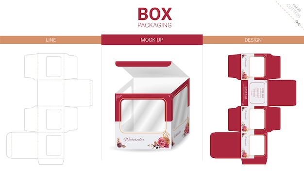 Box packaging and mockup die cut template