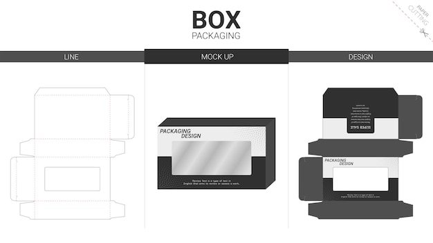 Box packaging and mockup die cut template