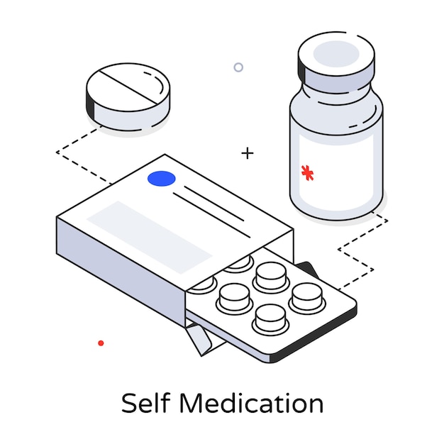 A box of self medication with a box labeled with a plus symbol at the top.