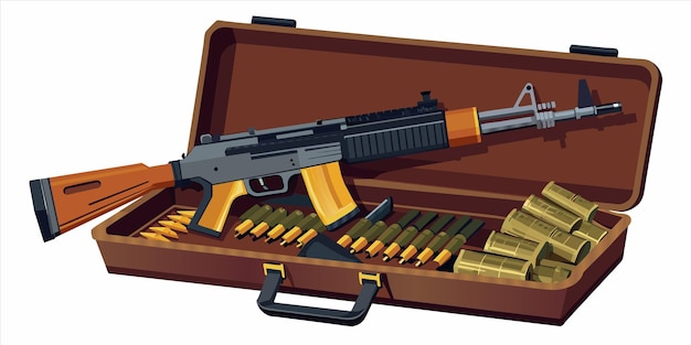 a box with a gun and some other items