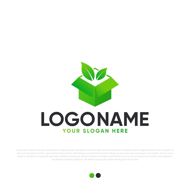 Box with leaf logo design premium vector