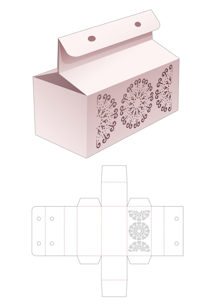 Box with stenciled circle shaped mandala and ribbon hole die cut template