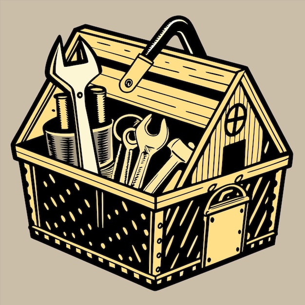 Vector a box with a toolbox that says tools in it