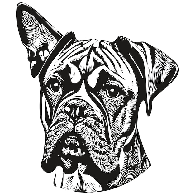 Boxer dog hand drawn illustration black and white vector pets logo line artxDxA