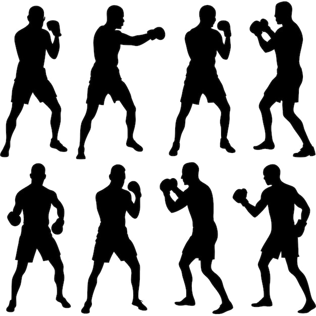 Boxer a set of silhouette poses black and white