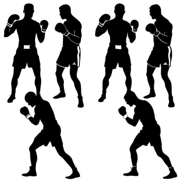 Boxer a set of silhouette poses black and white