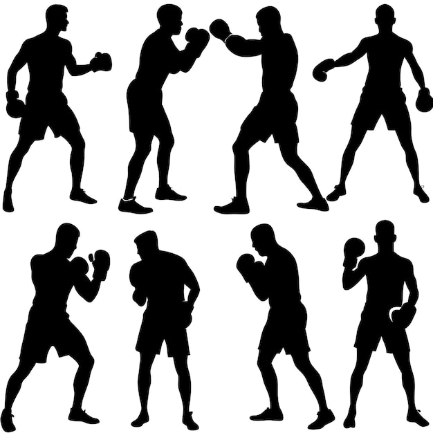 Boxer a set of silhouette poses black and white