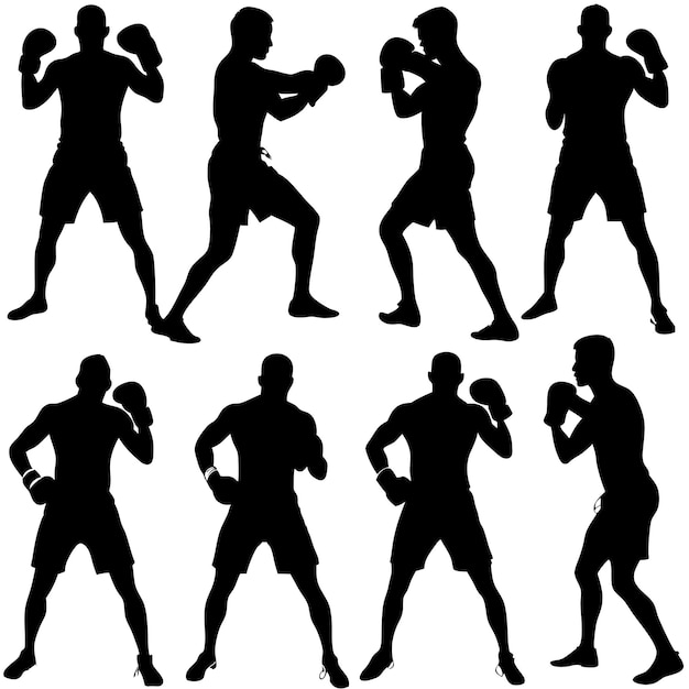 Boxer a set of silhouette poses black and white