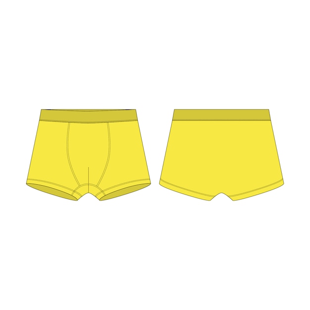 Boxer shorts in yellow color technical sketch. Boxers underpants for boys isolated  .