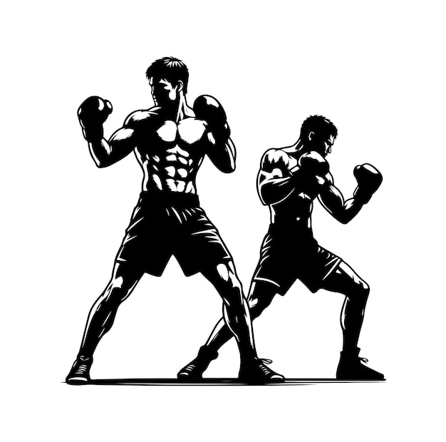 A boxer stand with pose silhouette illustration