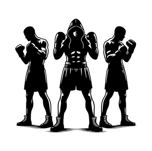 Vector a boxer stand with pose silhouette illustration