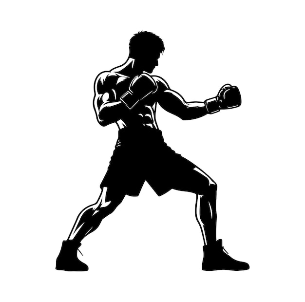 A boxer stand with pose vector silhouette