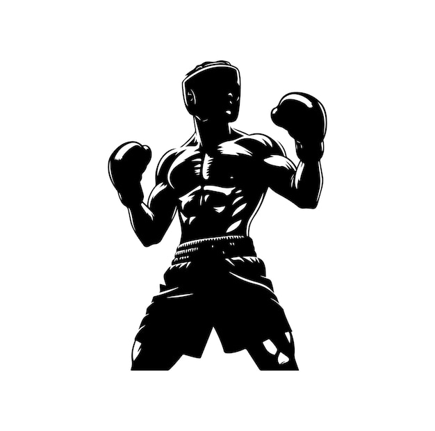 A boxer stands with pose vector silhouette