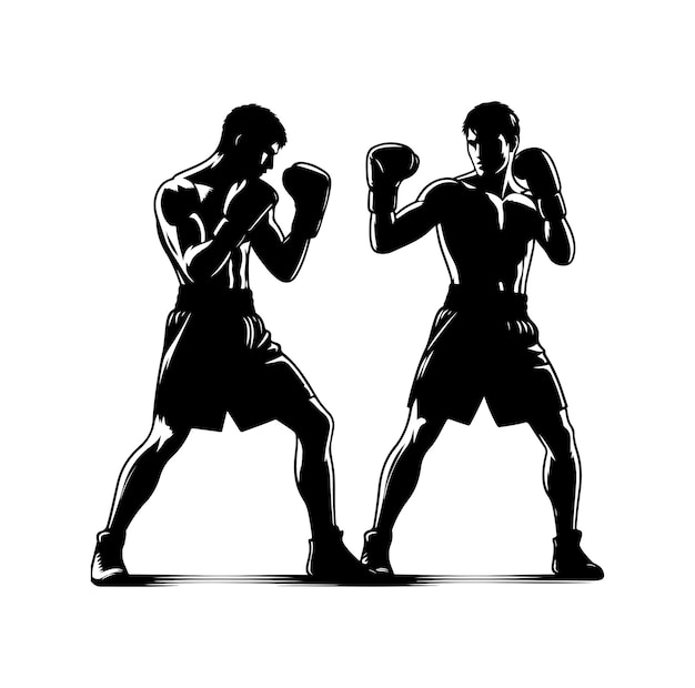 A boxer stands with pose vector silhouette