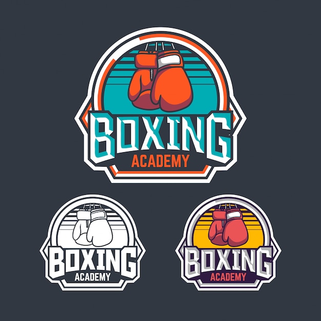 Boxing academy retro badge logo emblem design with boxer illustration pack