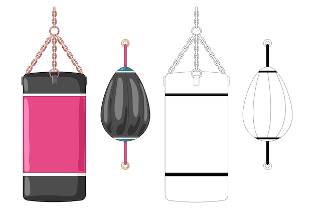 Boxing bag cartoon set