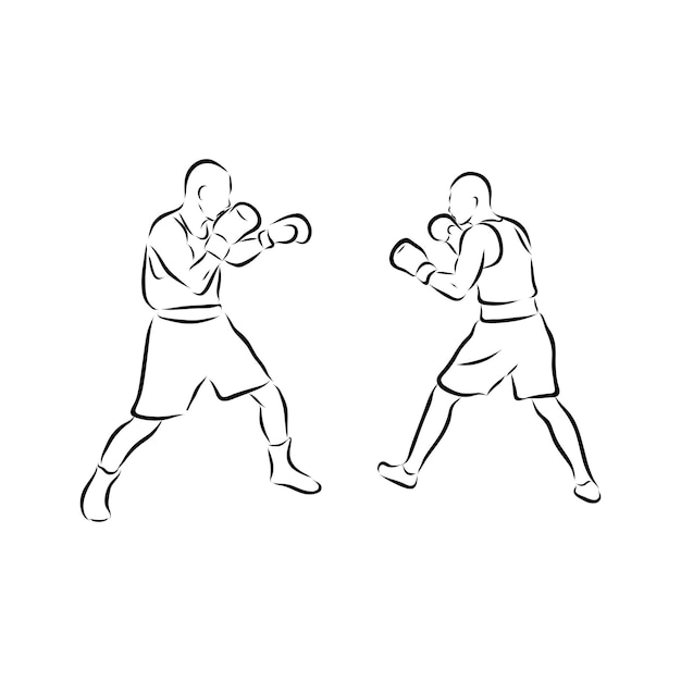 Boxing champ standing and ready to fight . Man boxer. Fighter silhouette hand drawn vector sketch