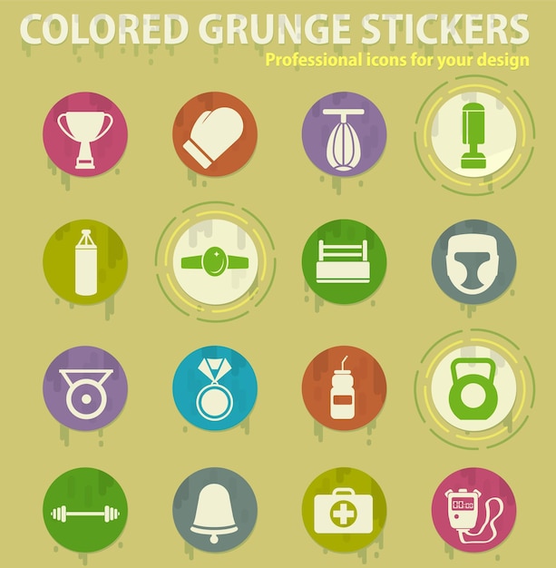 Boxing colored grunge icons