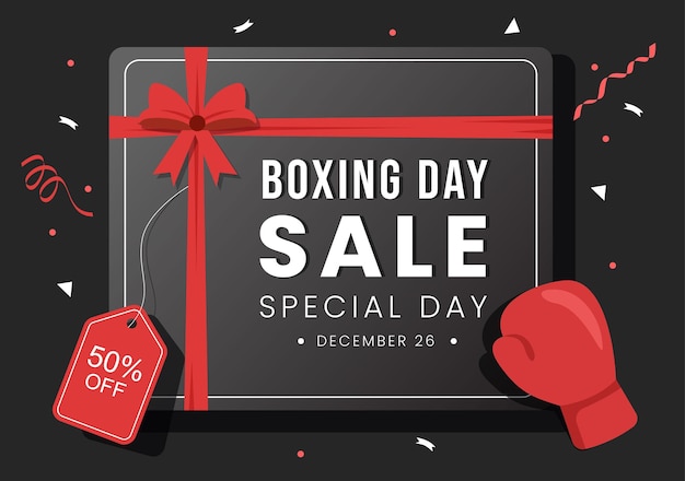 Boxing Day Sale Hand Drawn Illustration with Glove and Gift Box for Promotion or Shopping Concept